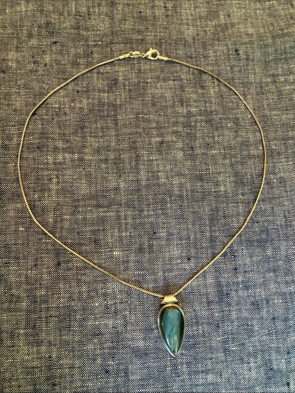 Vintage Sterling Silver 925 Italian Snake Chain Necklace & Labradorite Pendant